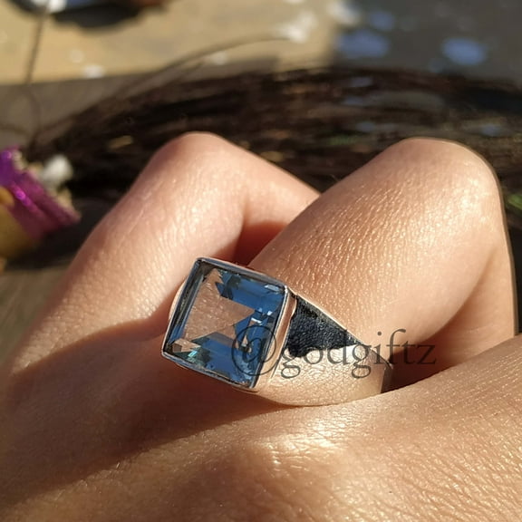 Dainty Blue Topaz Ring: 925 Sterling Silver, December Birthstone