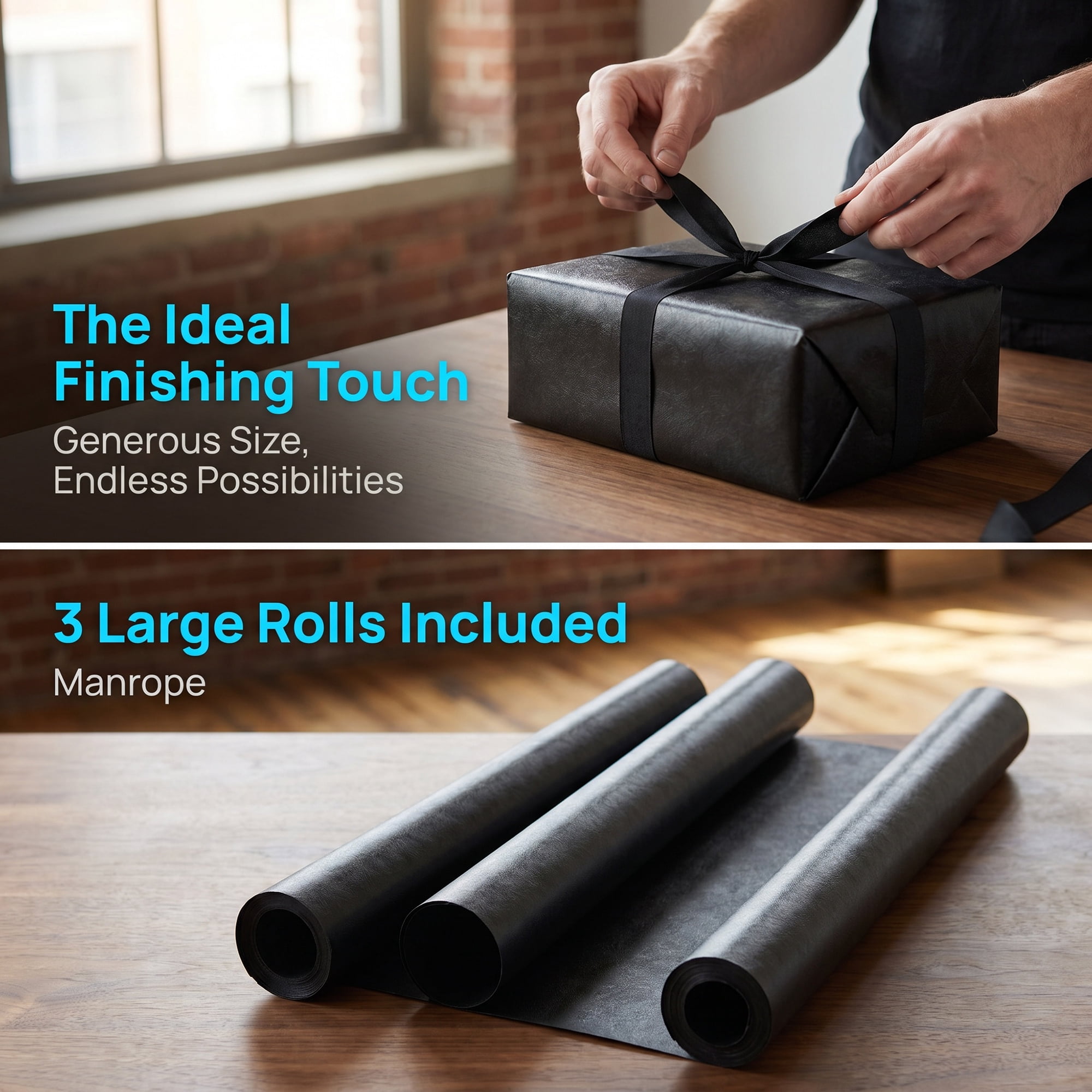 Unique Bargains 3Pcs Heavyweight Matte Gift Wrapping Paper Black 27.6" x 19.7"