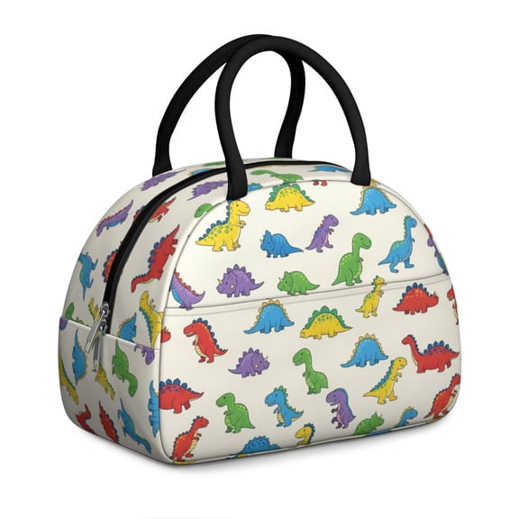 Dinosaur and Silhouette Beige Pattern Insulated Lunch Bag,Leakproof Large Capacity Lunch Box for Work,Picnic or Travel,11.4 X 6.7 X 8.3 Inches