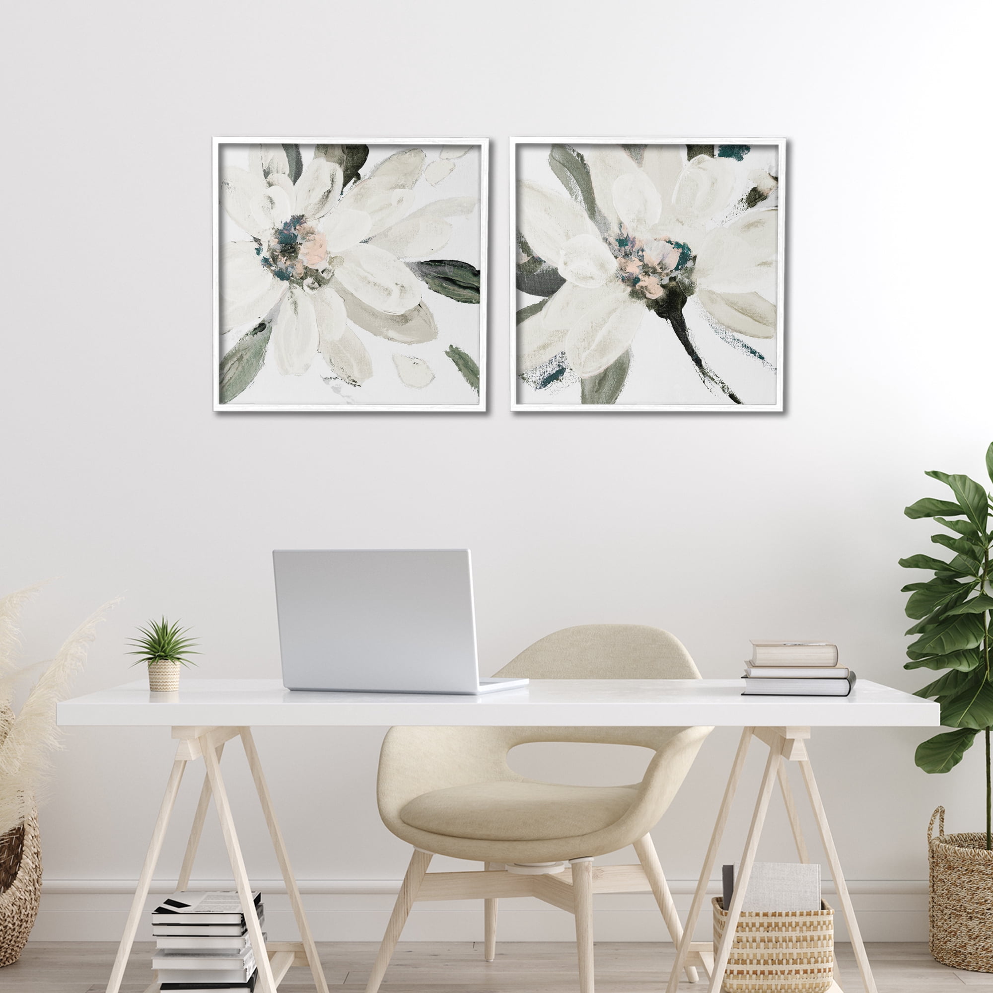 Stupell Industries Naturally Blooming White Flowers 2 Piece White Framed Giclee Art Set, design by Lanie Loreth