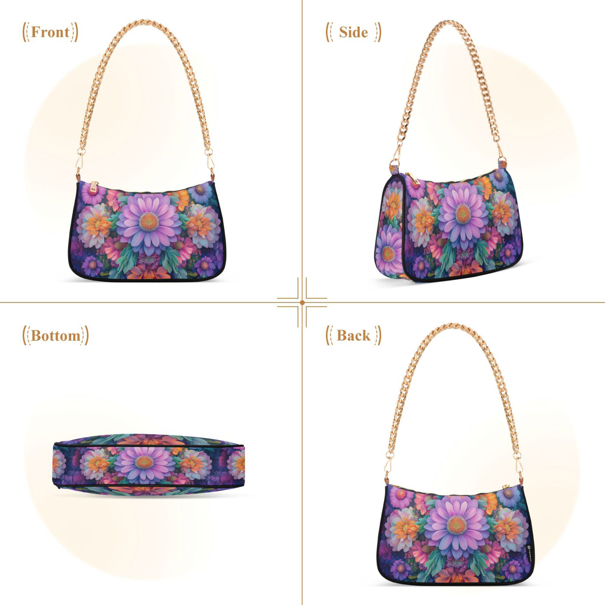 FORMRS Womens Shoulder Bag with Chain Strap Clutch Purse Cute Tote Handbag, Light Purple Flowers