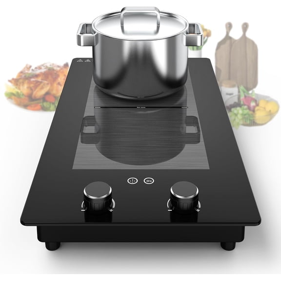 Double Induction Cooktop,12 Inch 3000W Induction Stove Top 110V 2 Burner Hot Plate with Rotary &Touch Control,9 Levels Settings, Child Safety Lock & Timer