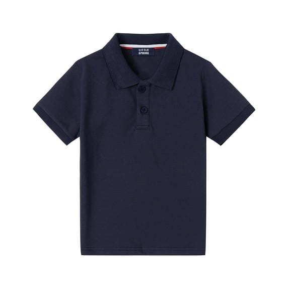 LittleSpring Toddler Boy Polo Shirt Short Sleeve School Uniform Lightweight Solid Navy Blue 2T