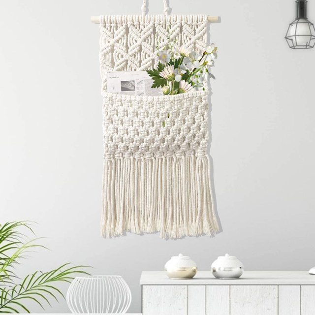 Tapiz colgante de pared elegante hecho a mano tejido de algodón decoración de la pared bohemia decoración del hogar revista almacenamiento bolsillo tapiz sala de estar decoración de la pared ER