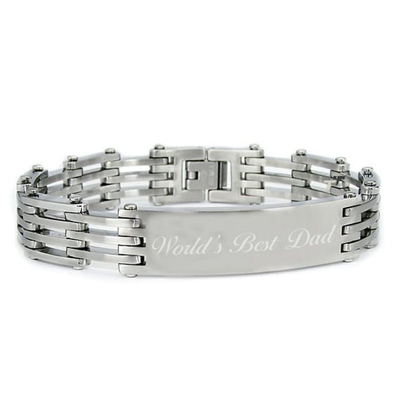 Tioneer Tioneer Stainless Steel 8.25 inch World's Best Dad Engraved Link ID Bracelet