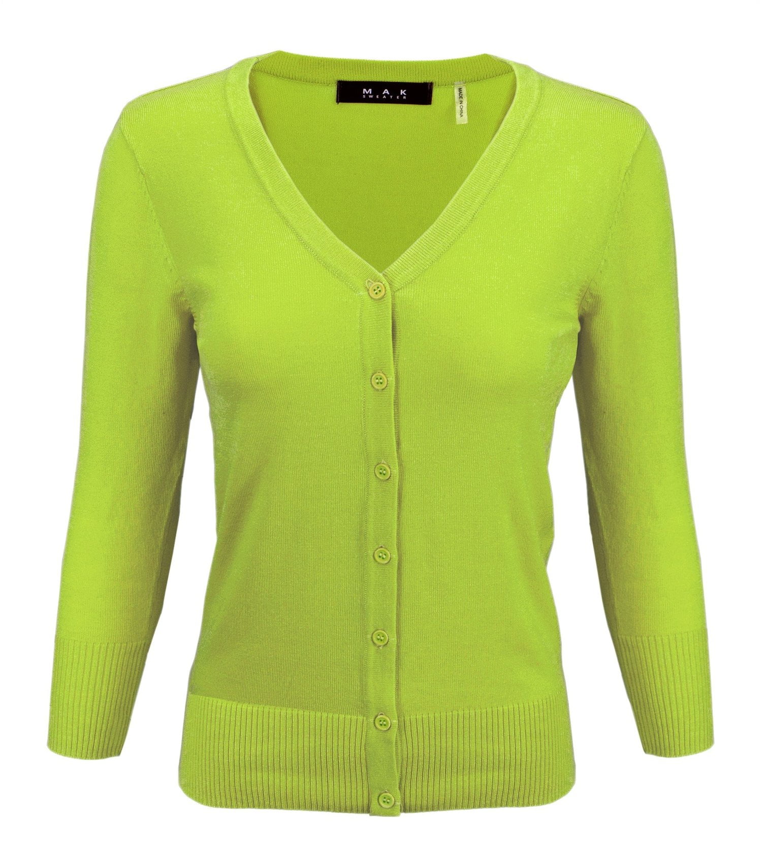 YEMAK Women's Knit Cardigan Sweater – 3/4 Sleeve V-Neck Basic Classic Casual Button Down Soft Lightweight Top
