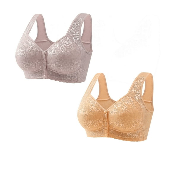 Pejock Bra for Women 2PCs Front Snap Closure Bras Button Down Wirefree Bra Front Snaps Daily Bras