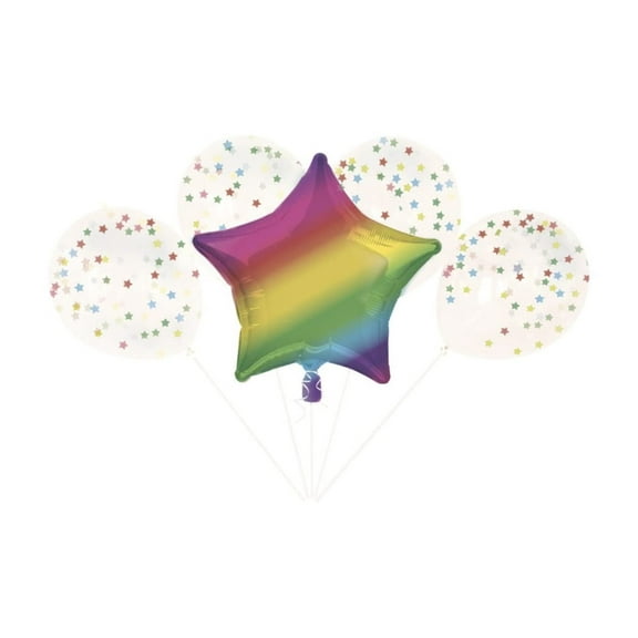 Rainbow Star Foil and Star Confetti Latex Balloons (5 Pcs) - 1 Pack