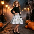 thumbnail image 6 of Mitankcoo Girls Halloween Dresses Long Sleeve Crew Neck Swing Midi Dress with Belt for Casual Wear 5-14Y, 6 of 8