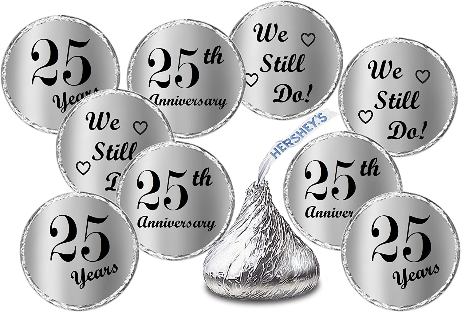 Silver Foil 25th Anniversary Kisses Stickers, (Set of 216) Chocolate ...