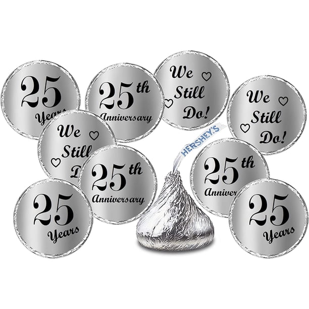 Silver Foil 25th Anniversary Kisses Stickers Set Of 216 Chocolate