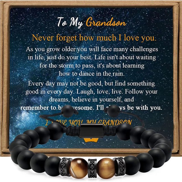 Pulsera de regalo de Navidad tejida a mano para hijo, esposo, novio, pulsera de ojo de tigre negro esmerilado