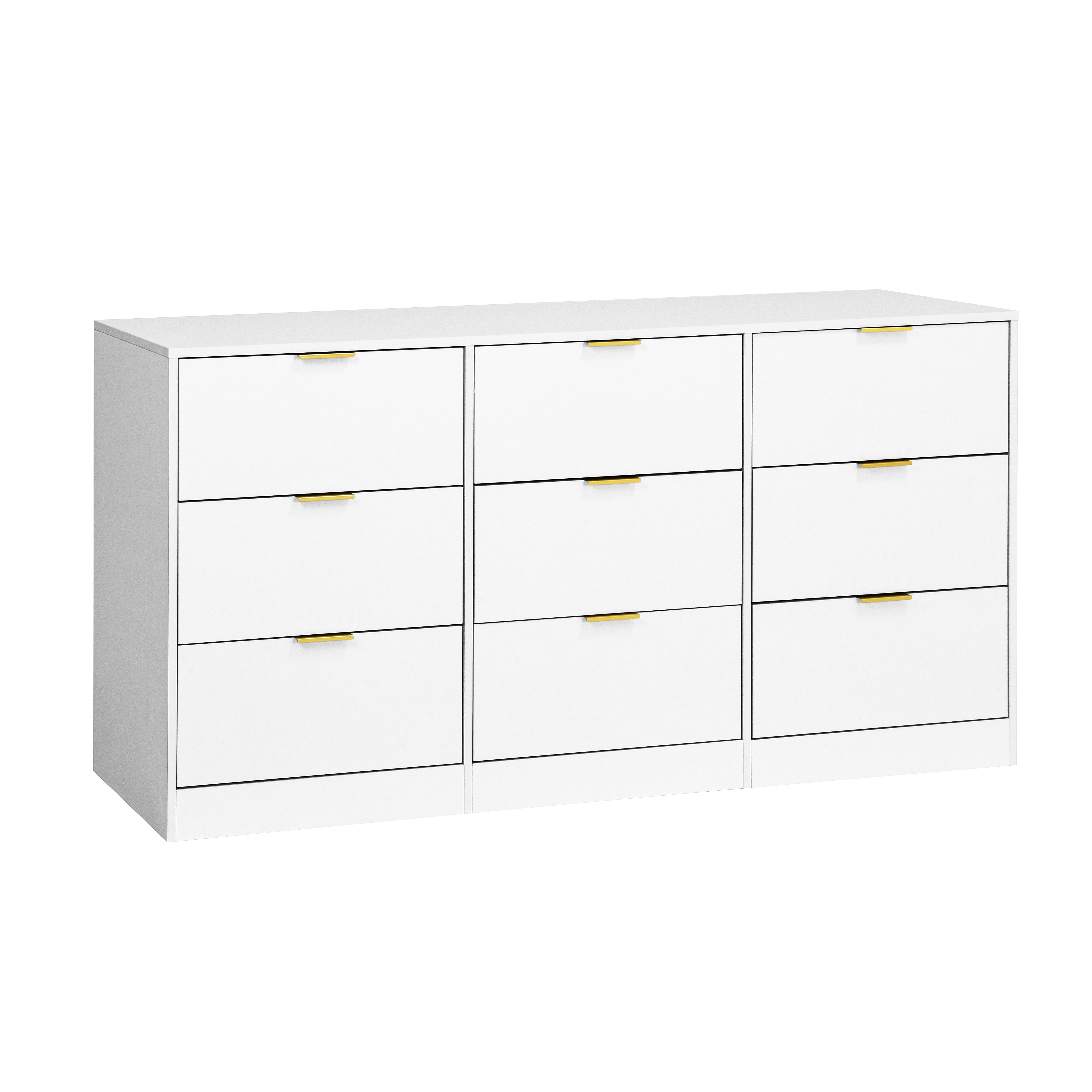 Mintazer 9 Drawers Dresser, 63" Large Deep Storage Chest of Drawers with Gold Metal Handles for Entryway Bedroom Living Room Hallway, White