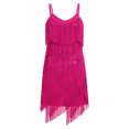 thumbnail image 2 of IDOPIP Kids Girls 1920s Flapper Dress Tassels Sequins Fringe Latin Dance Dress 1920s Gatsby Halloween Party Ballroom Dance Costumes 7-8 Years Hot Pink, 2 of 6