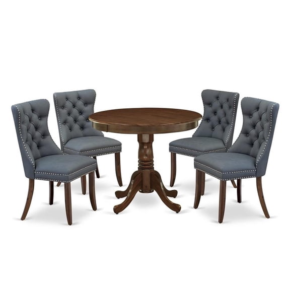 East West Furniture ANDA5-AWA-29 5 Piece Kitchen Table & Chairs Set Contains a Round Dining Table with Pedestal and 4 Upholstered Chairs, 36x36 Inch, Antique Walnut