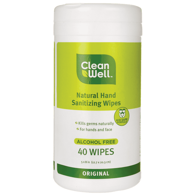 CleanWell Natural Hand Sanitizing Wipes Original Alcohol Free 40
