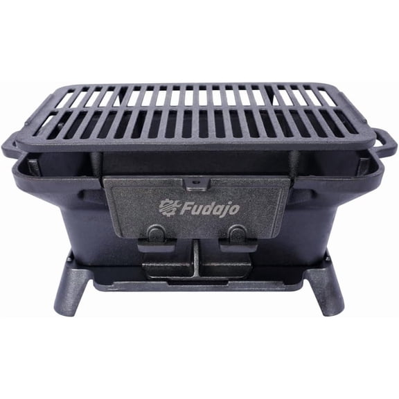 Cast Iron Hibachi Grill – Portable Charcoal BBQ for Outdoor Cooking, Durable Tabletop Skillet, Compact Camping Charcoal Cooker for Tailgating, Picnics & Hunting (Rectangle)