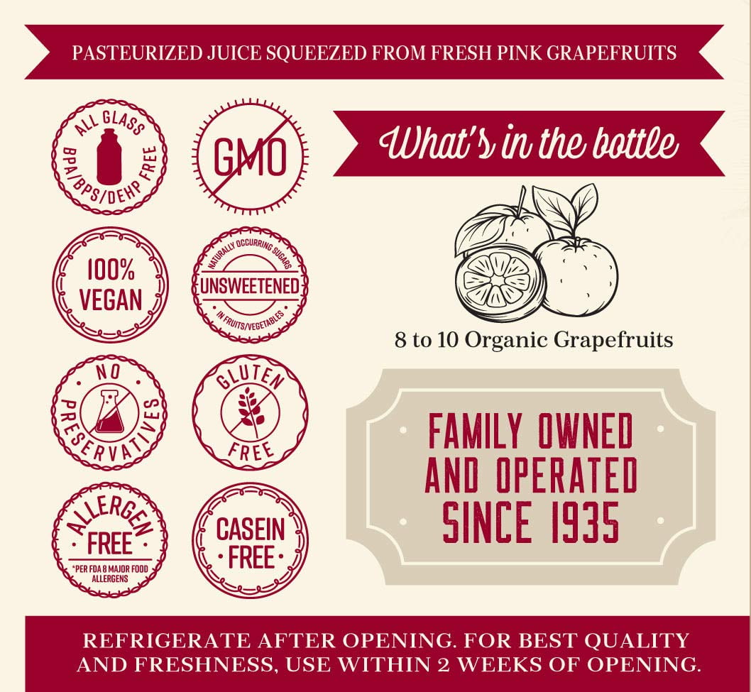 Lakewood Organic PURE Pink Grapefruit Juice, 32-Ounce Bottles (Pack of 6)