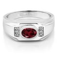 thumbnail image 2 of Gem Stone King Men's 925 Sterling Silver Red Rhodolite Garnet and White Diamond Ring (1.53 Cttw, Gemstone January Birthstone, Oval 8X6MM,, Size 12), 2 of 3