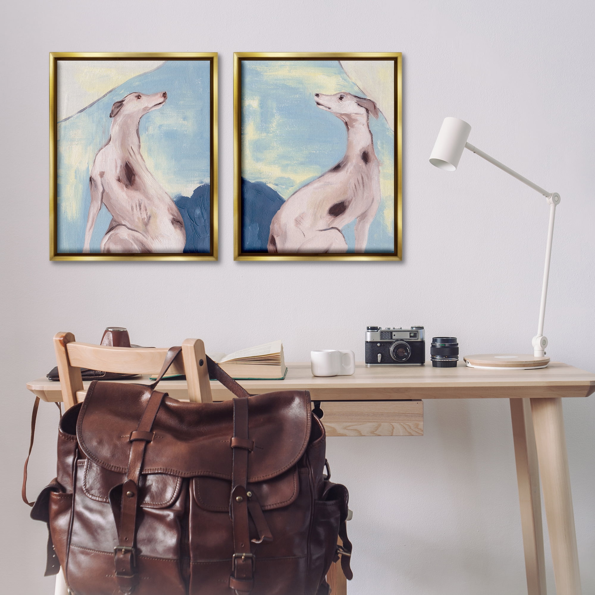Stupell Industries Spotted Greyhound Dogs Animals Painting Gold Floater Framed Canvas Art Print Wall Art, 31 x 25, Set of 2
