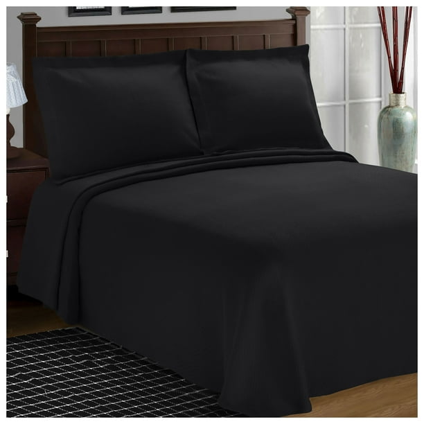 100 Premium Cotton Solitaire Jacquard Matelasse Bedspread, Twin, Black