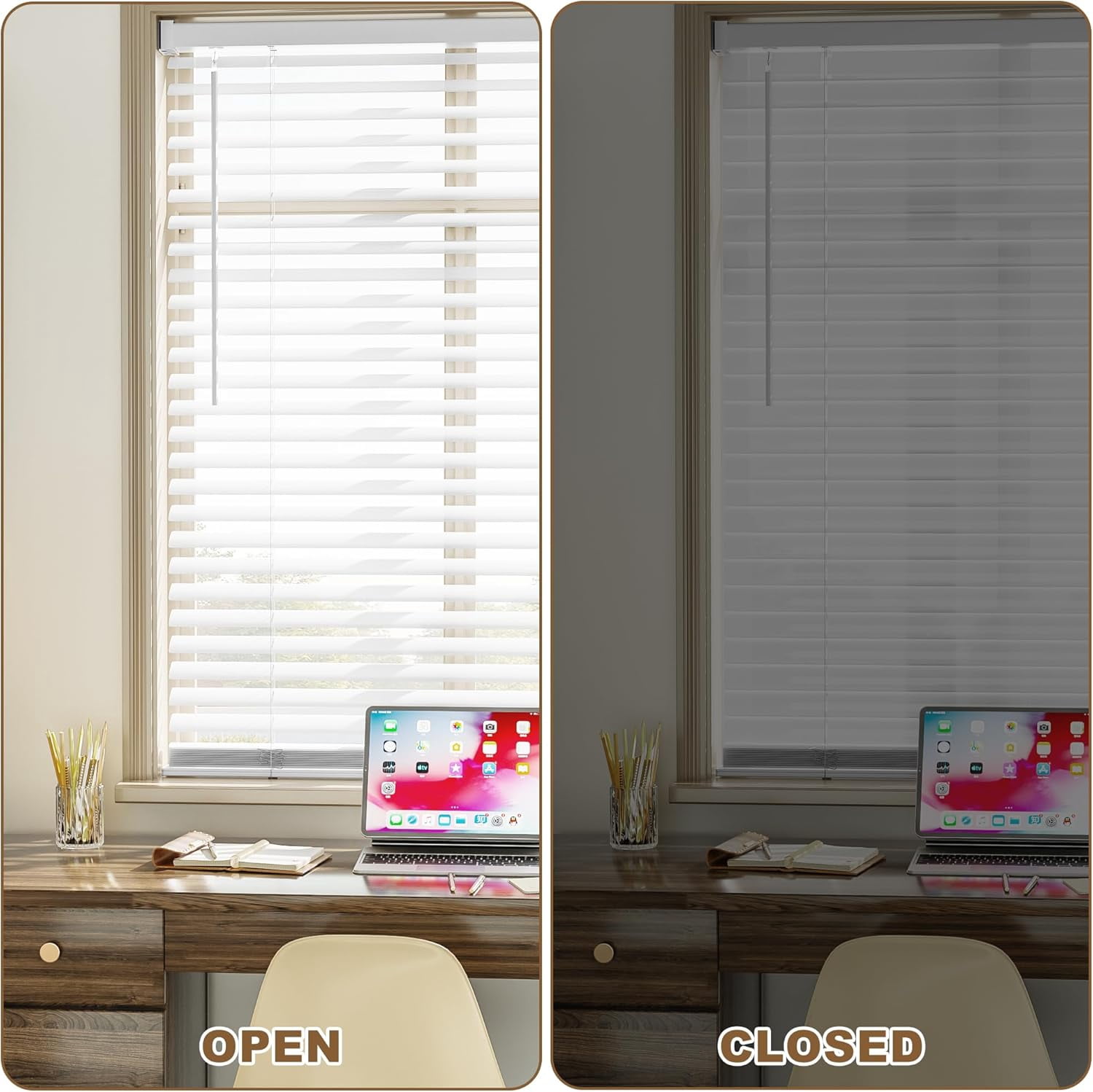 Window Blinds, 2'' Cordless Blind for Indoor Windows, 35" W X 64" H Mini Blinds, Light Filtering Blinds & Shades, Horizontal Window Blinds for Home Bedroom Living Room Bathroom Kitchen, White