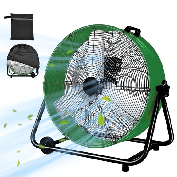 Industrial Fan 24" up to 8800 CFM, High Velocity Fan with 3 Speeds, Heavy Duty Blower Equipped Waterproof Cover, 360° Adjustment, Green