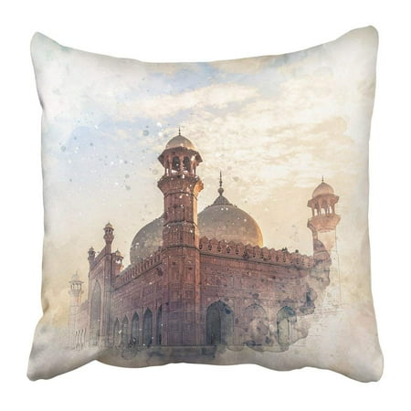 ARTJIA Pakistan Badshahi Watercolor Sketch Lahore Monument Mughal Prayer Day Building History Pillowcase Pillow Cover 16x16