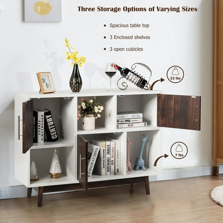 Costway Wood Display Storage Cabinet Console Table TV Stand Multipurpose w/ Door & Shelf - White