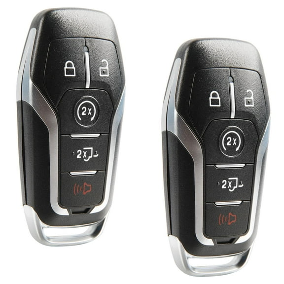 KeylessOption blank key remote fob for Ford F150 (164-R8117, FL3T-15K601-GC) 5-button fob style with remote start, remote tailgate release, 2 pack