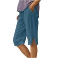 thumbnail image 2 of Xuyuer Women's Summer Linen Solid Loose Straight Pocket Side Slit Button 5" Shorts - Casual Bottoms, Pants for Women, 2 of 6