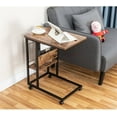 thumbnail image 2 of JJS Side End C Table with Magazine Holder for Sofa, Living Room Couch Table Snack Table That Slide Under for Small Spaces, Cement/Black, 2 of 15