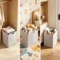 thumbnail image 4 of Large Capacity Linen Laundry Hamper with Wooden Handles Foldable Waterproof Storage Basket for Clothes Blankets, 4 of 6