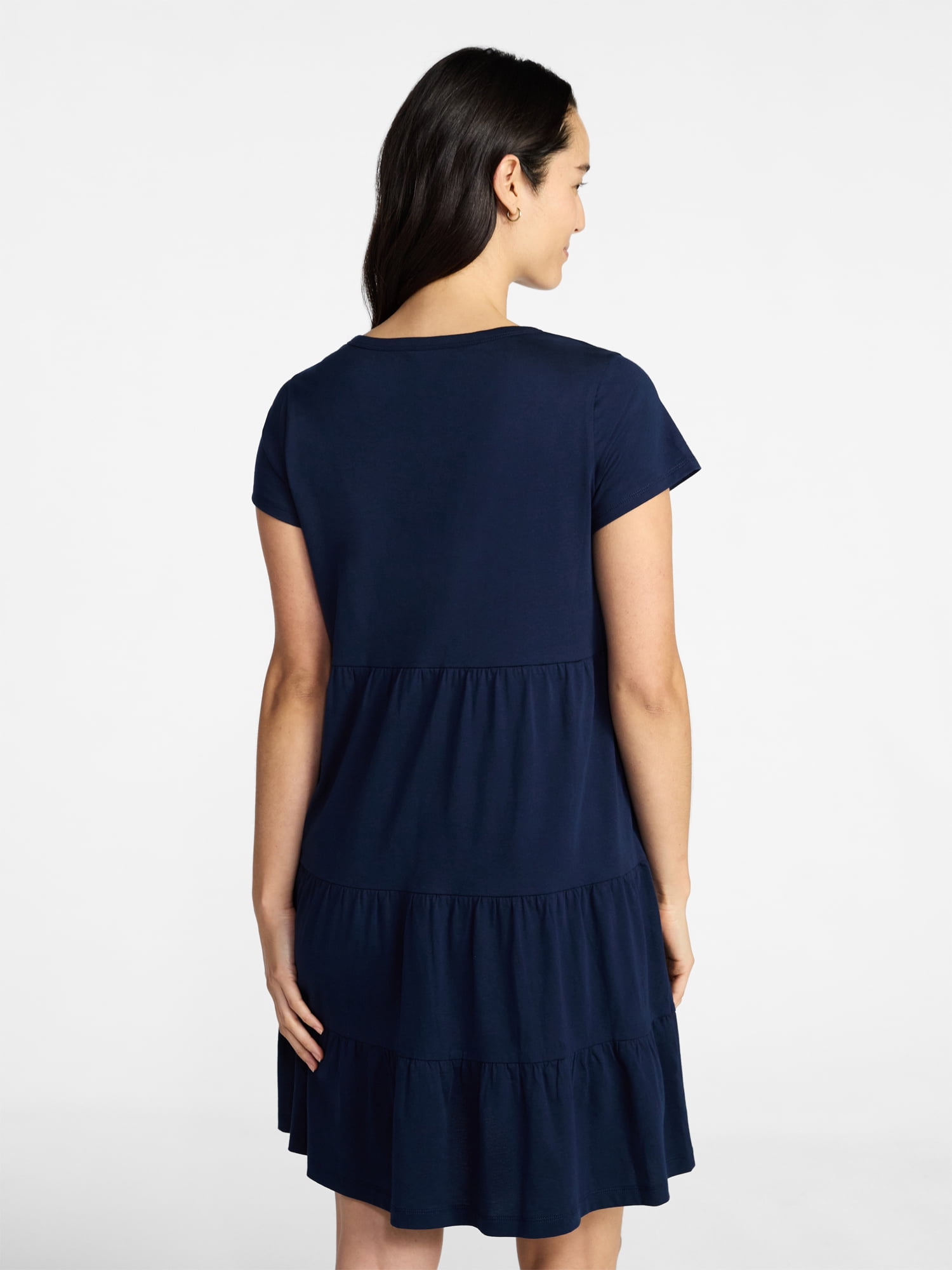 Time and Tru Women's Tiered Cotton Mini Dress with Short Sleeves, Sizes XS-XXXL