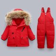 thumbnail image 2 of AJTQTH Snow Suits for Girls Boys Windproof Waterproof Hooded Ski Jakcets+Solid Color Snow Bib Toddler Kids Two-Piece Winter Hiking Skiing Set Red 2-3 Years, 2 of 3