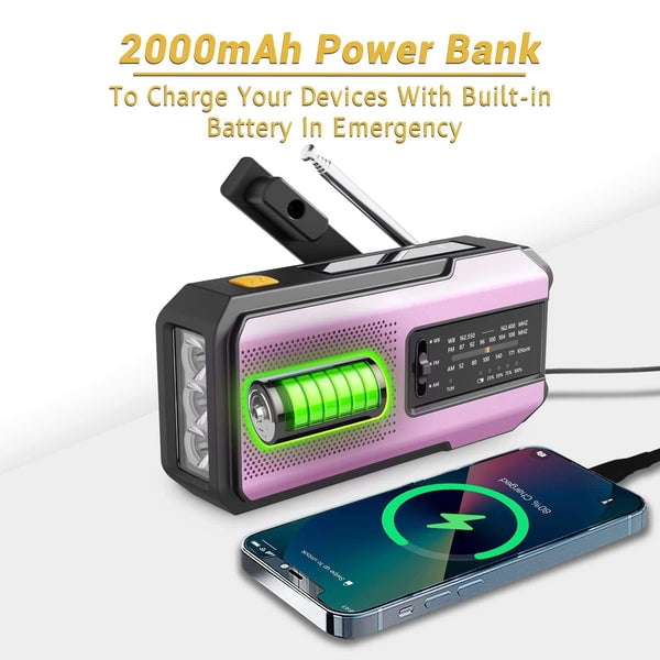 NOAA AM/FM/WB Emergency Weather Radio Flashlight with SOS by Metron Bios  (PINK)