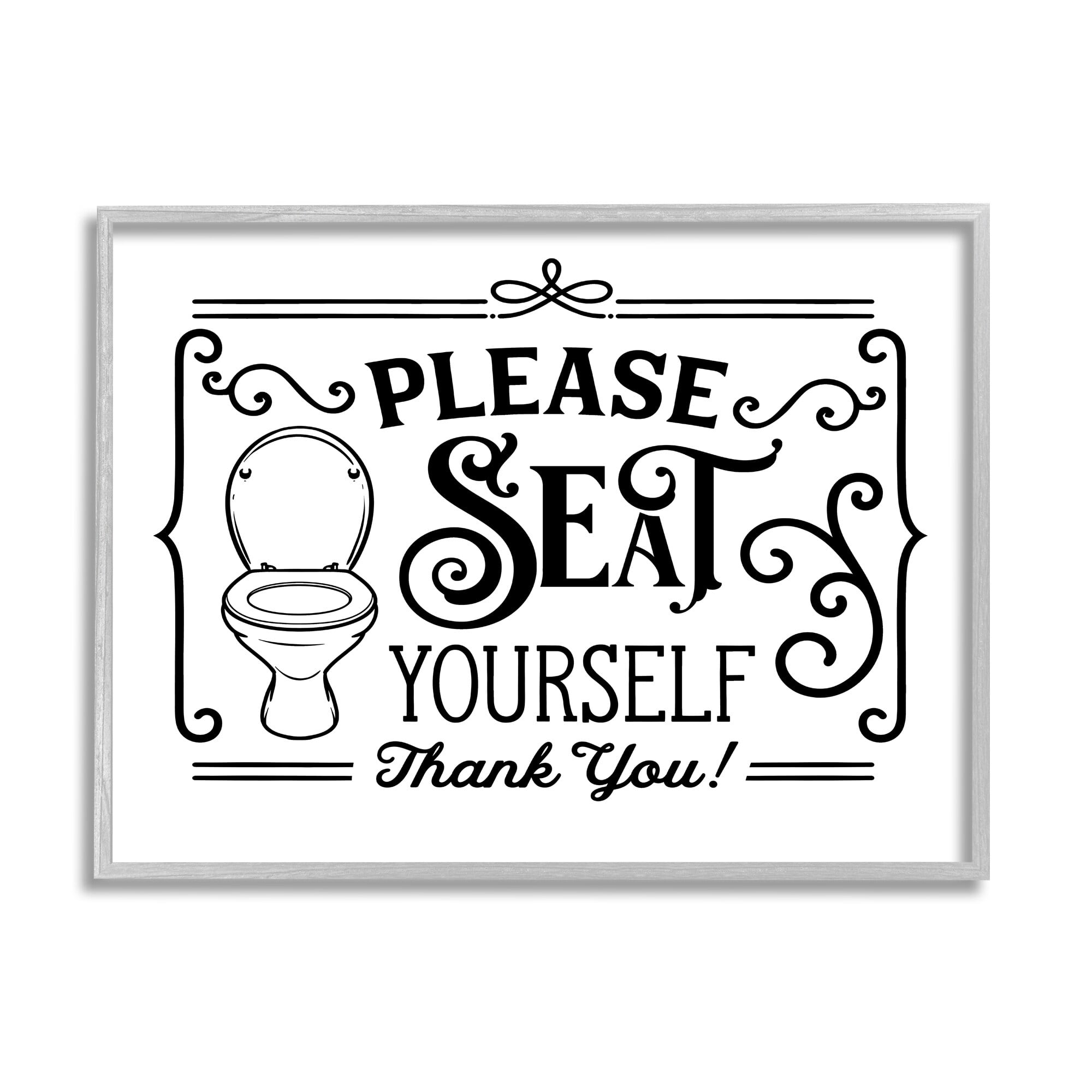Stupell Industries Seat Yourself Vintage Style Bathroom Toilet Design Graphic Art Gray Framed Art Print Wall Art, Design by Lettered and Lined