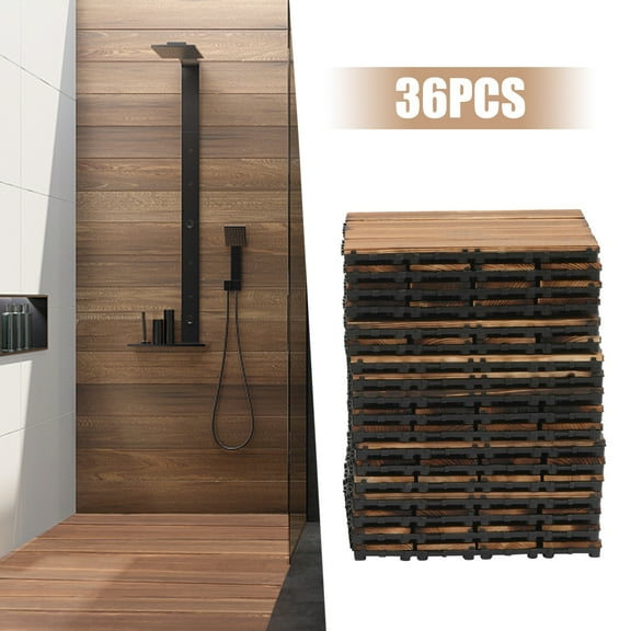 Miumaeov 36 Pack Hardwood Interlocking Patio Deck Tiles, Wood Interlocking Flooring Tiles,12" × 12" Interlocking Patio Tiles,Outdoor Interlocking Waterproof