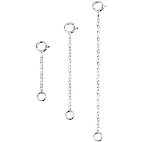 3 Pcs 925 Sterling Silver Necklace Extenders for Women Durable Strong Removable Necklace Bracelet Anklet Extension for Jewelry Making(1 2 3 Inch, Silver)