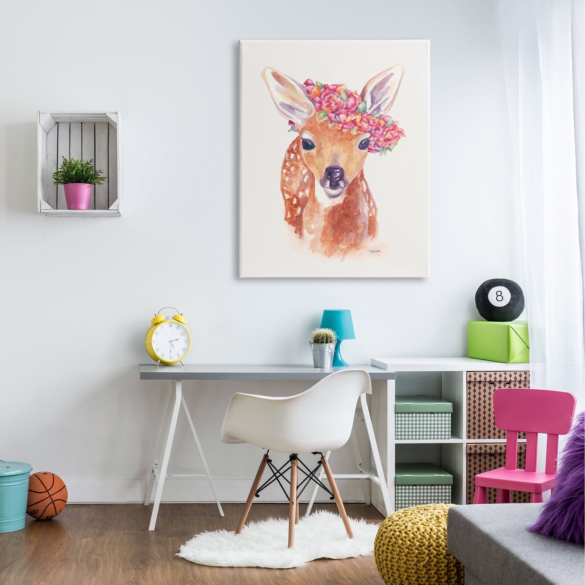 Stupell Industries Faun Carrying Pink Wildflower Crown Deer Portrait,36 x 48, Design by Jennifer Holden
