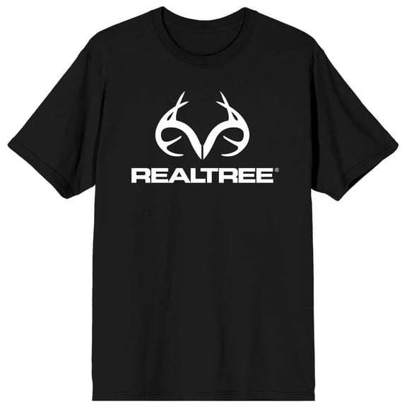 Real Tree White Logo Adult Black Crew Neck Short Sleeve T-shirt - XXL