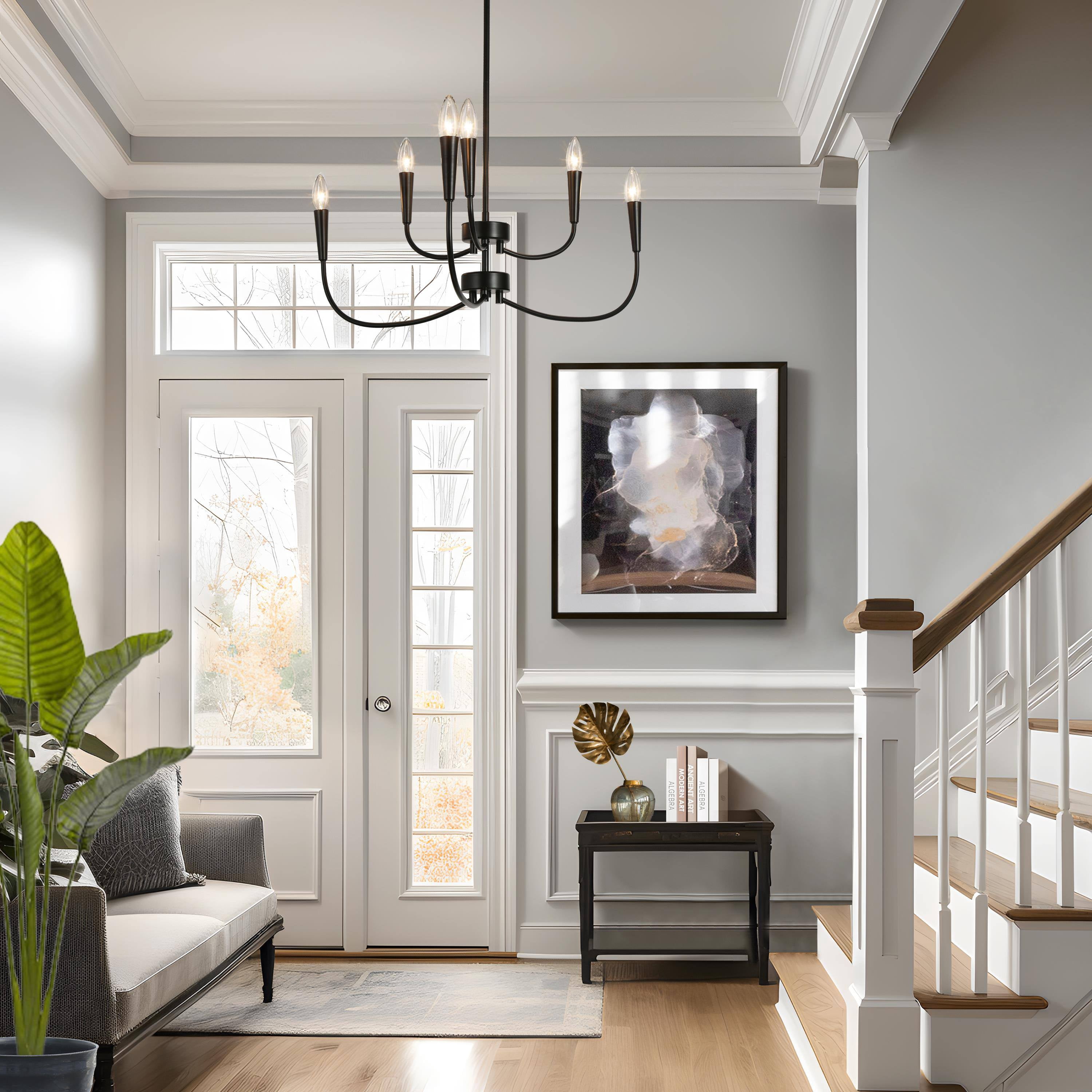 LNC Trucatinon 29.9-in Large 6 -Light Matte Black Metal Chandelier