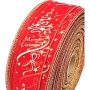 Glitter Christmas Tree Wired Sheer Ribbon,Organza Sheer Red And Gold Wired Ribbon For Christmas Wrap Decoration,2.5 Inches Wide X 11 Yards Long