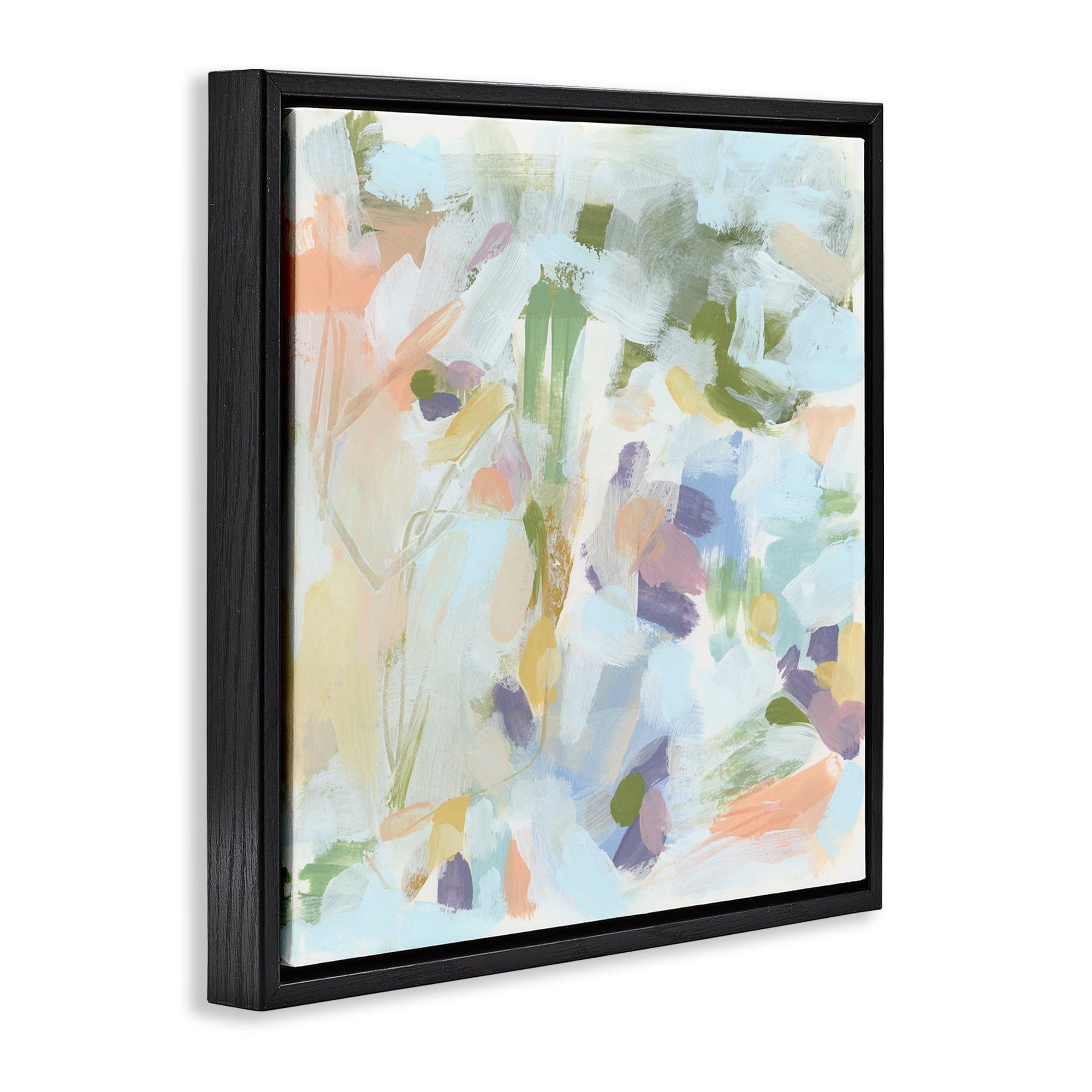 Stupell Industries Chaotic Pastel Impression Abstract Painting Black Floater Framed Canvas Art Print Wall Art, 18 x 18