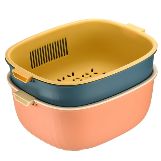 Uxcell Double Layer Kitchen Strainer & Colander Bowl Set - Medium Size, Purple, For Washing Fruits, Veggies & Draining Pasta