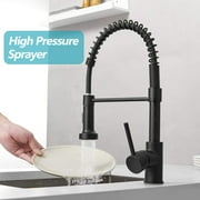 PHANCIR Kitchen Faucet with Pull Down Sprayer, Commercial Spring Kitchen Sink Single Handle Pull Out Sink Faucets with Deck Plate Suit to 1 or 3 Holes Matte Black