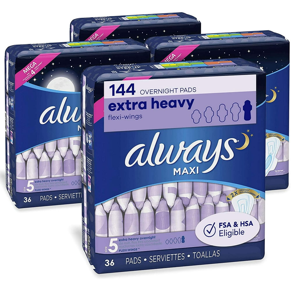 Always Maxi Feminine Pads for Women, Size 5, Extra Heavy Overnight
