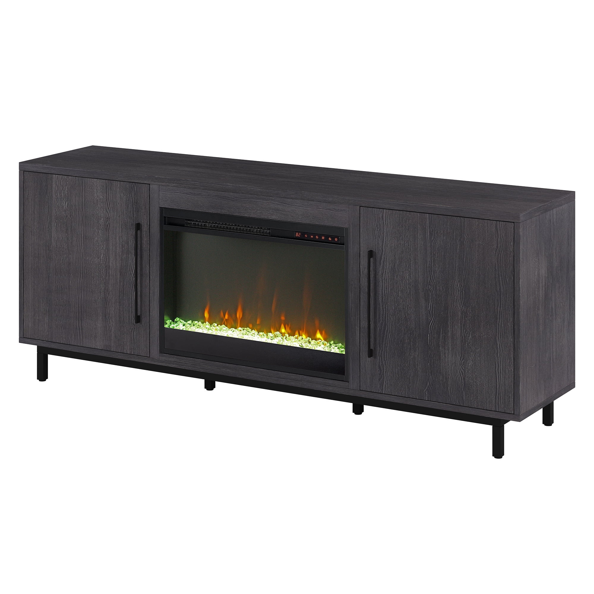 Evelyn&Zoe Julian Rectangular TV Stand with 26" Crystal Fireplace for TV's up to 75", Charcoal Gray