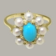 thumbnail image 5 of LBG British Made 10k Yellow Gold Natural Turquoise & Cultured Pearl Womens Statement Ring - 33 size options - Size 10, 5 of 6