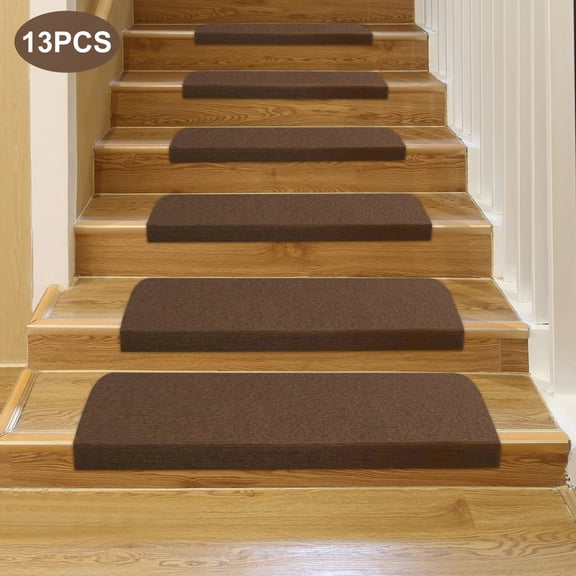 Dark Brown Non-Skid Stair Treads Set, Washable & Reusable Polyester Carpet Pads – Foldable, Slip-Resistant Indoor Floor Protectors (13 Pieces)